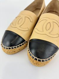 Beige / Black Lambskin Espadrilles Size 39