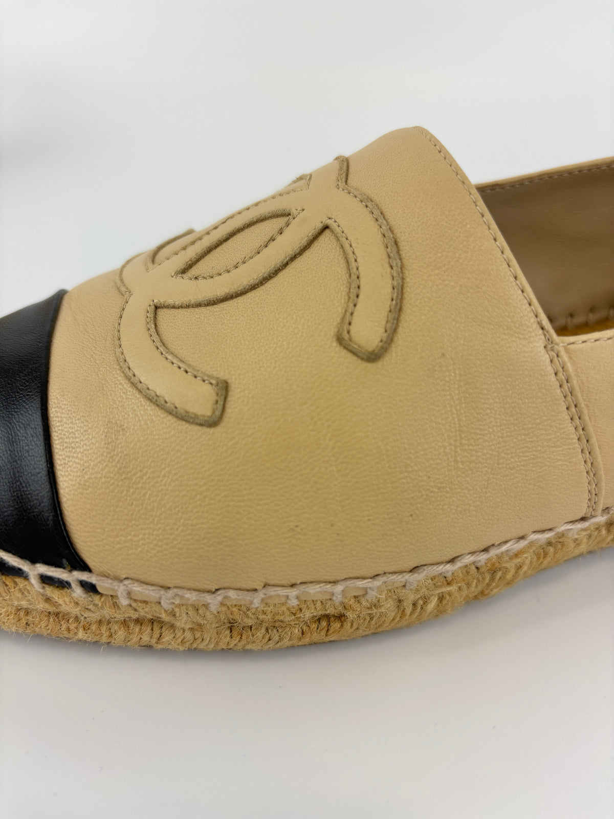Beige / Black Lambskin Espadrilles Size 39