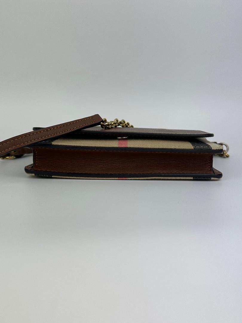 Hampshire Brown Pebbled Leather / House Check Canvas Crossbody Bag