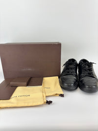 Brown Monogram Canvas & Black Leather Low Top Sneakers Size 9