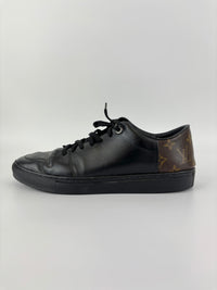 Brown Monogram Canvas & Black Leather Low Top Sneakers Size 9