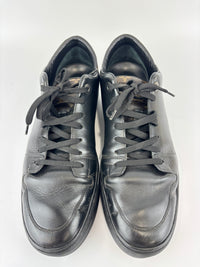 Brown Monogram Canvas & Black Leather Low Top Sneakers Size 9