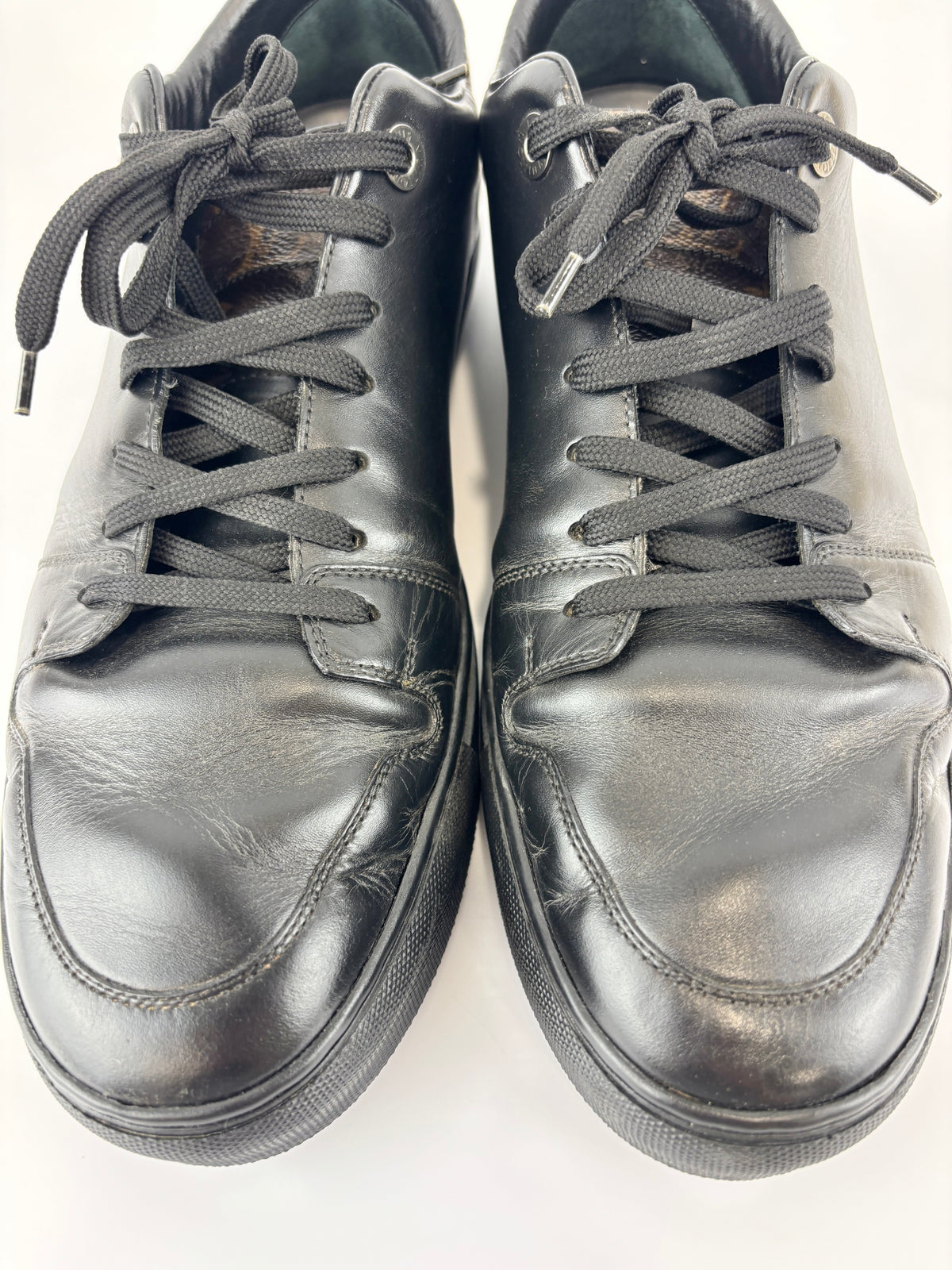 Brown Monogram Canvas & Black Leather Low Top Sneakers Size 9