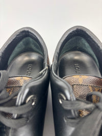 Brown Monogram Canvas & Black Leather Low Top Sneakers Size 9