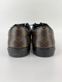 Brown Monogram Canvas & Black Leather Low Top Sneakers Size 9