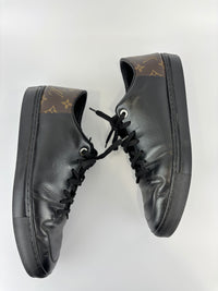 Brown Monogram Canvas & Black Leather Low Top Sneakers Size 9