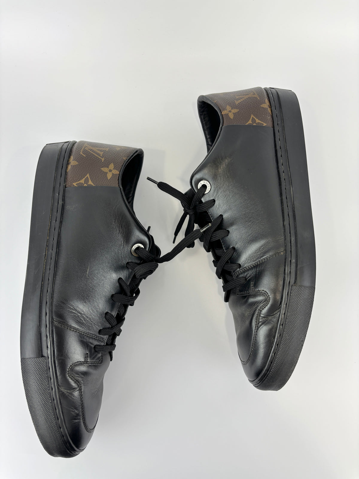 Brown Monogram Canvas & Black Leather Low Top Sneakers Size 9