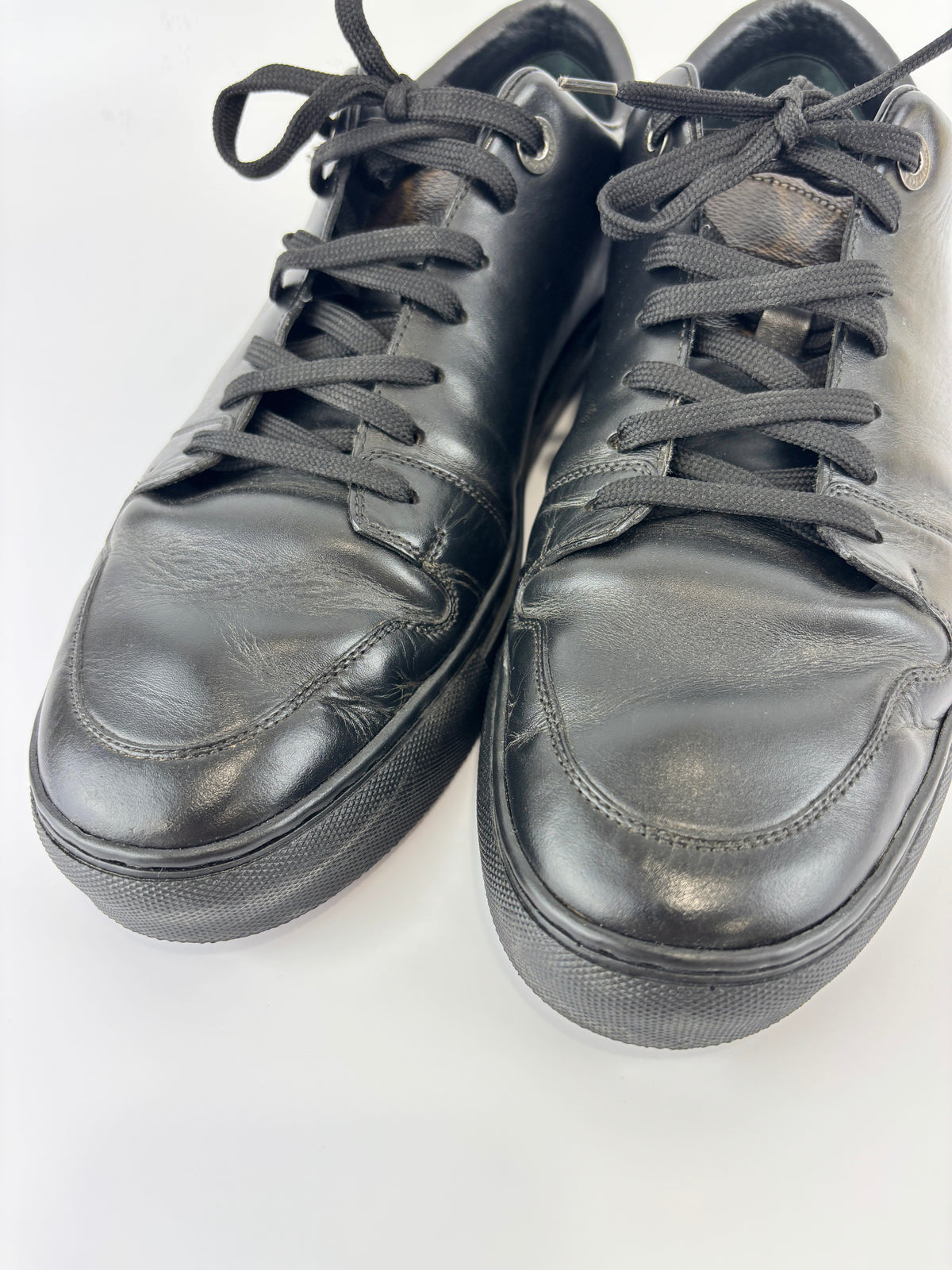 Brown Monogram Canvas & Black Leather Low Top Sneakers Size 9