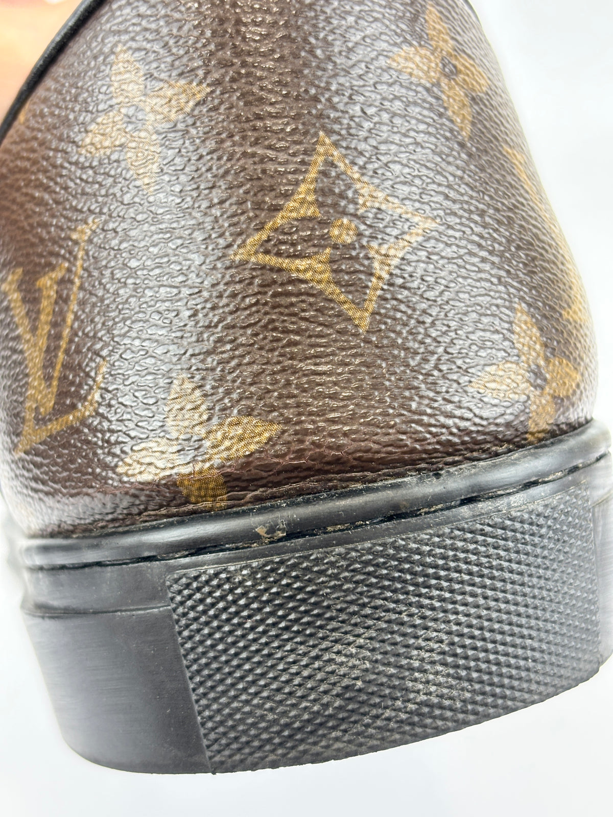 Brown Monogram Canvas & Black Leather Low Top Sneakers Size 9