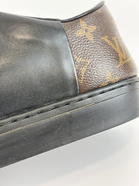 Brown Monogram Canvas & Black Leather Low Top Sneakers Size 9