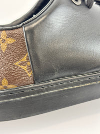 Brown Monogram Canvas & Black Leather Low Top Sneakers Size 9