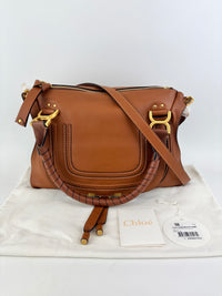 Medium Marcie Tan Brown Grained Leather Satchel Bag