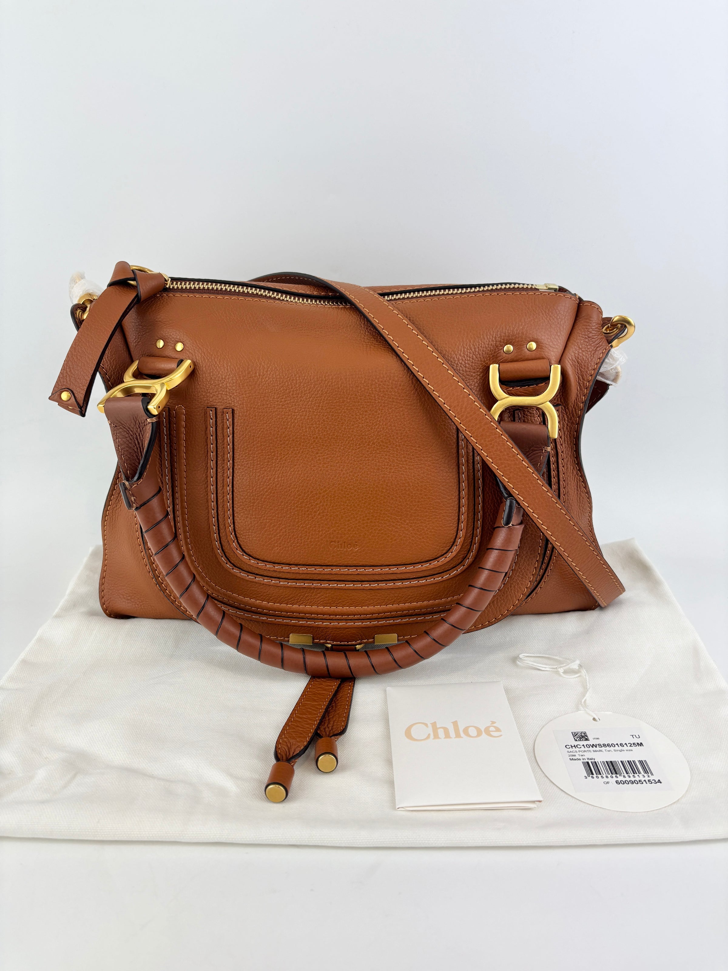 Medium Marcie Tan Brown Grained Leather Satchel Bag