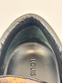 Brown Monogram Canvas & Black Leather Low Top Sneakers Size 9