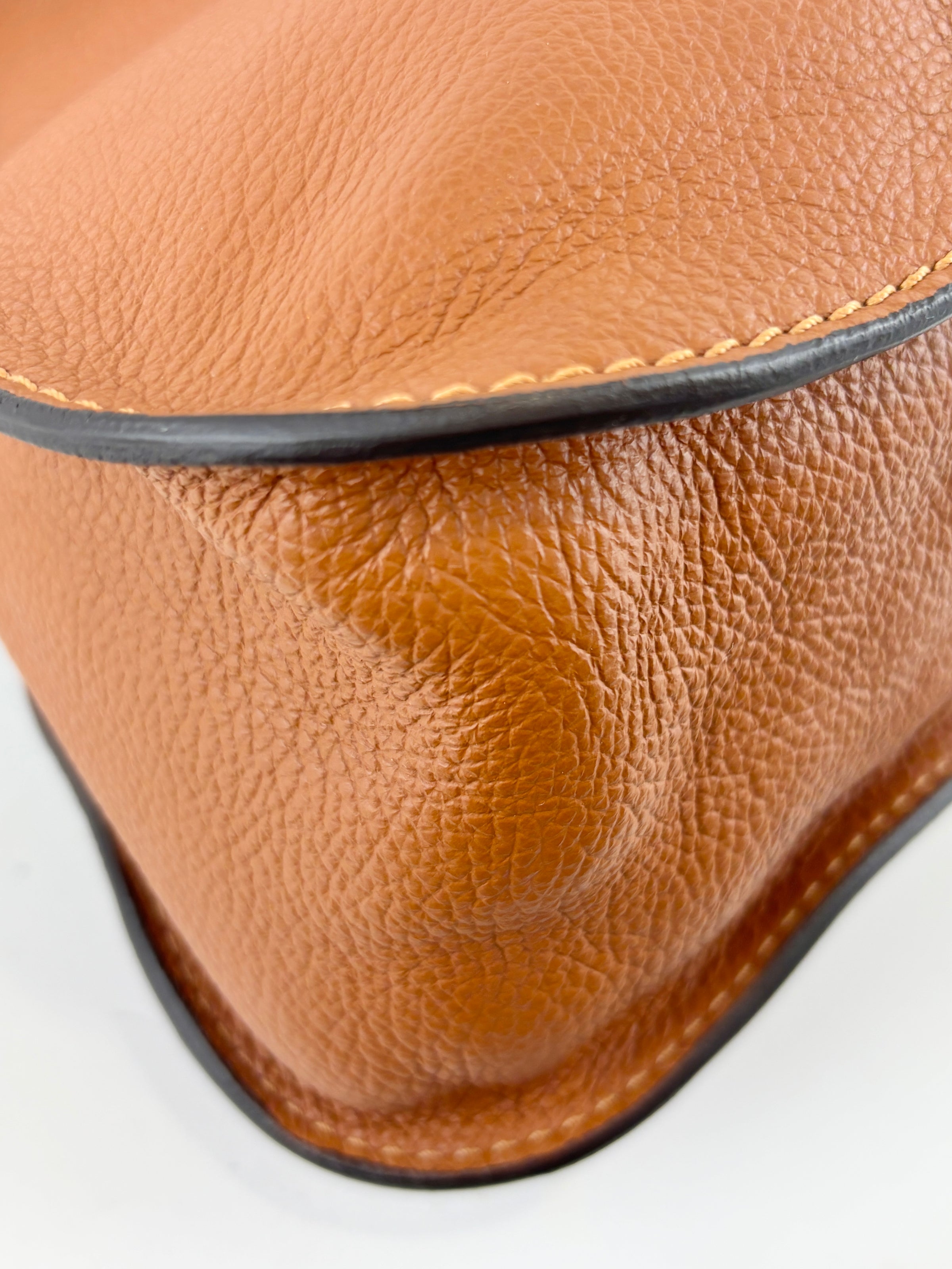 Medium Marcie Tan Brown Grained Leather Satchel Bag