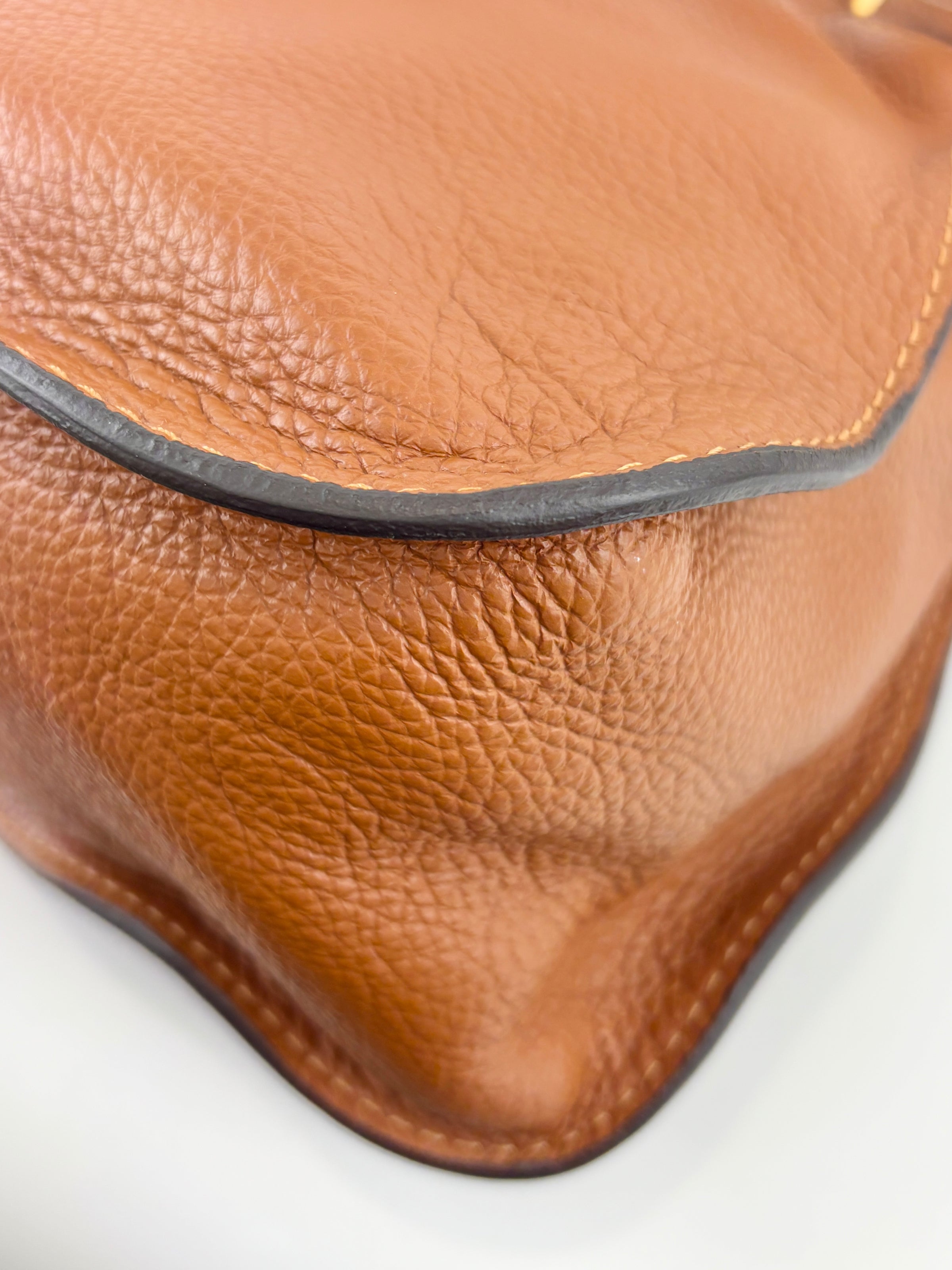 Medium Marcie Tan Brown Grained Leather Satchel Bag