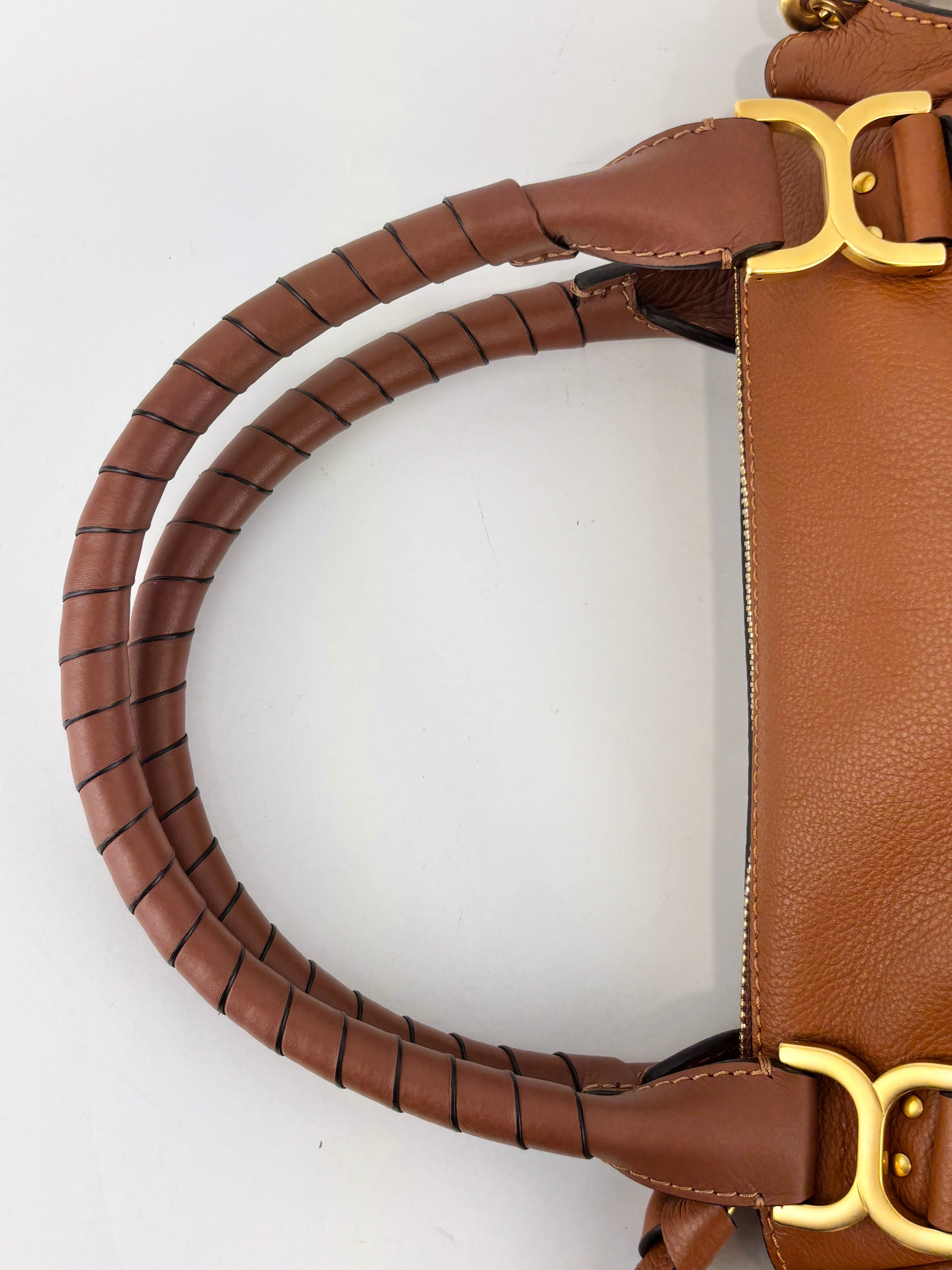 Medium Marcie Tan Brown Grained Leather Satchel Bag