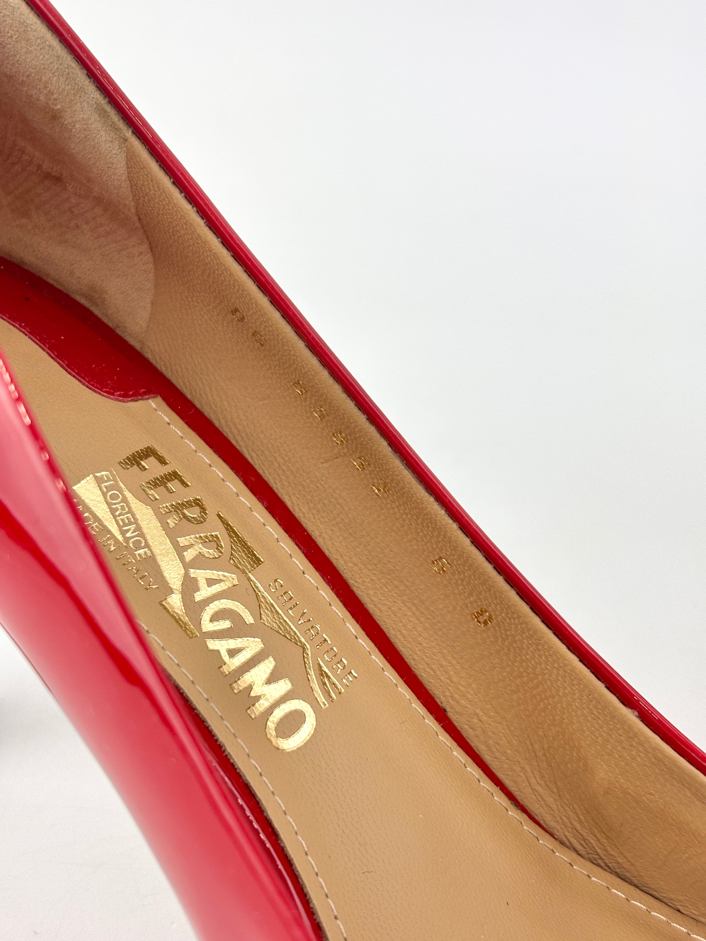 Erice 70 Lipstick Patent Calfskin Pumps Size 6D