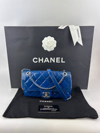 Patent Quilted Small Coco Shine Flap in Blue SHW