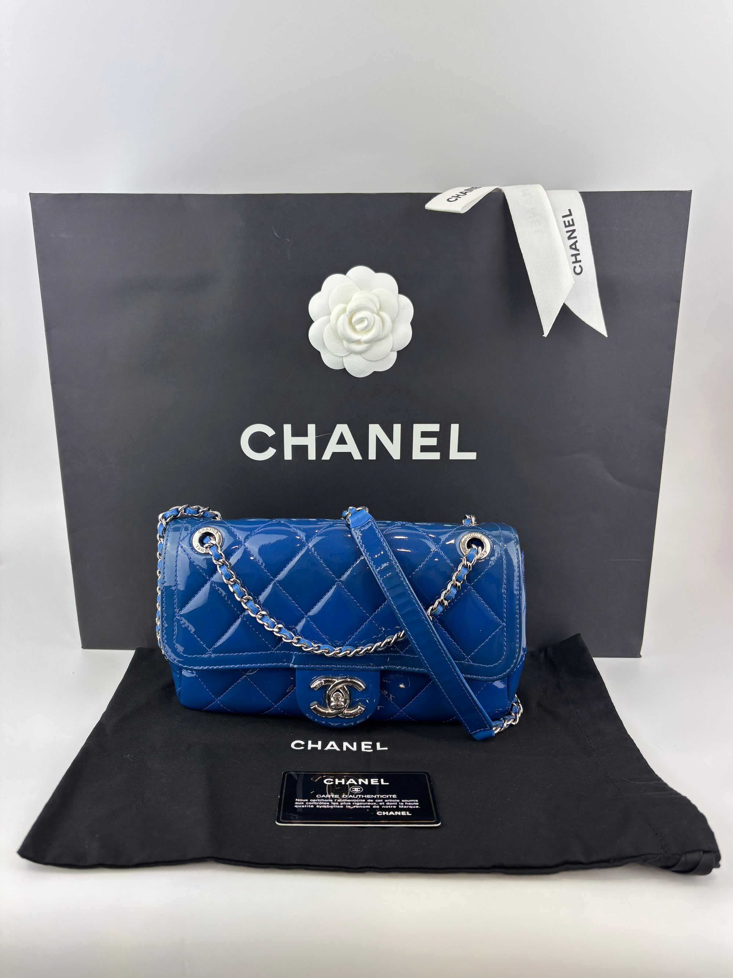 Patent Quilted Small Coco Shine Flap in Blue SHW