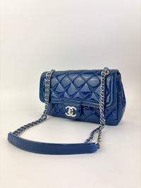 Patent Quilted Small Coco Shine Flap in Blue SHW
