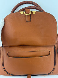 Medium Marcie Tan Brown Grained Leather Satchel Bag
