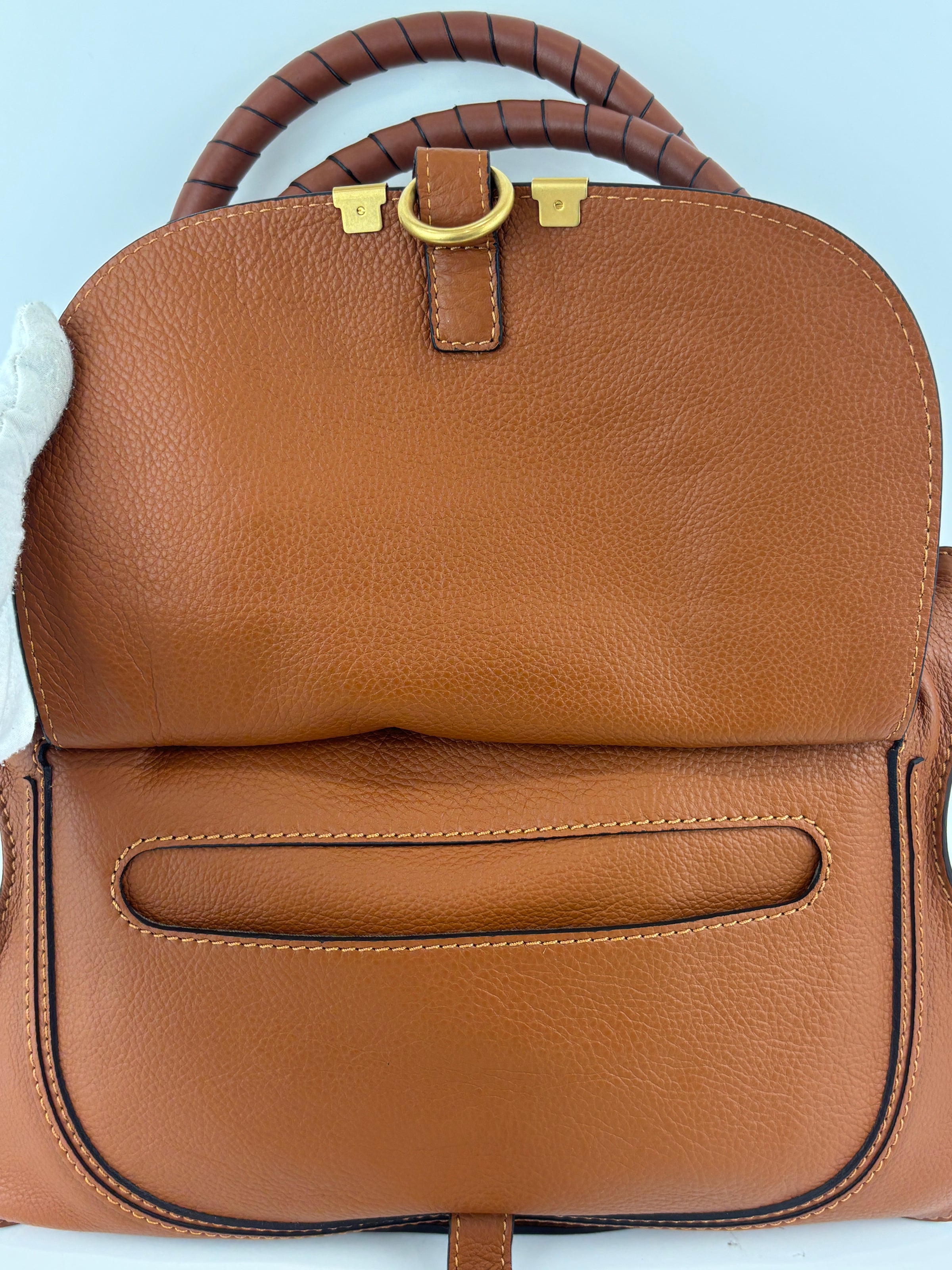 Medium Marcie Tan Brown Grained Leather Satchel Bag