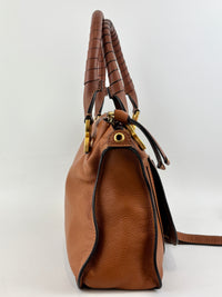 Medium Marcie Tan Brown Grained Leather Satchel Bag