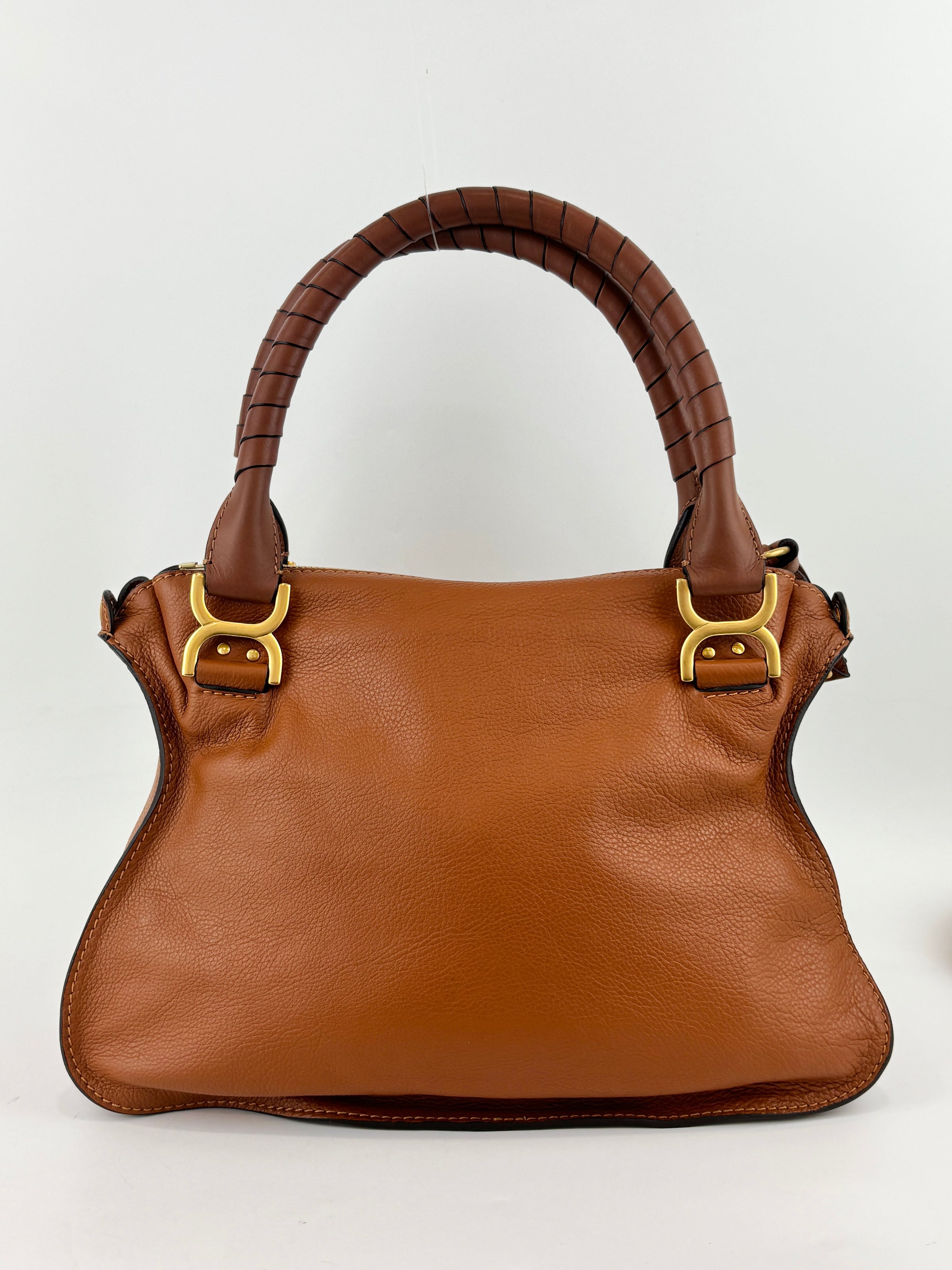 Medium Marcie Tan Brown Grained Leather Satchel Bag