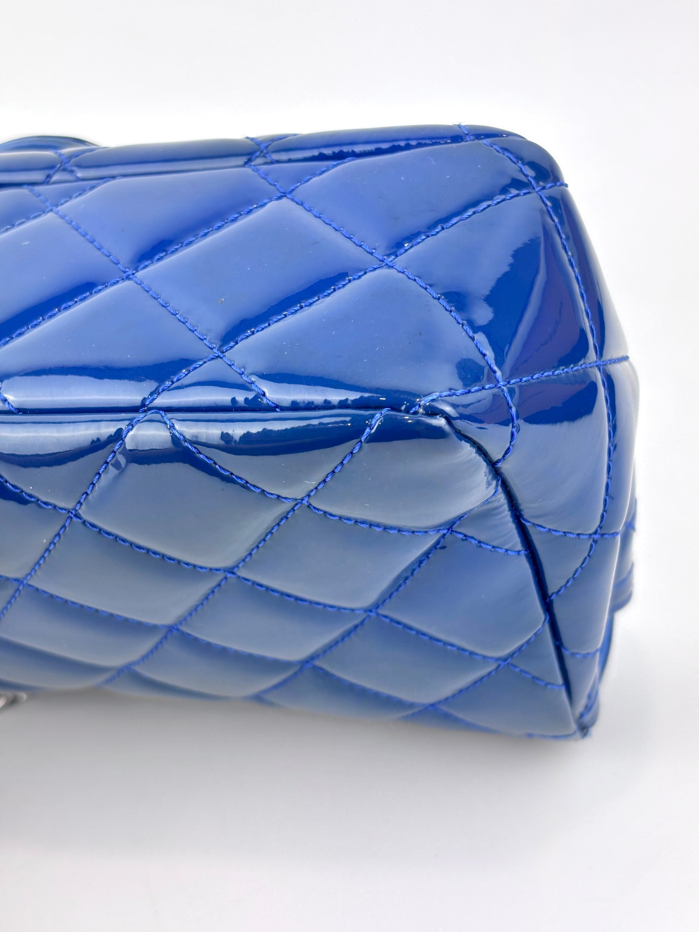 Patent Quilted Small Coco Shine Flap in Blue SHW