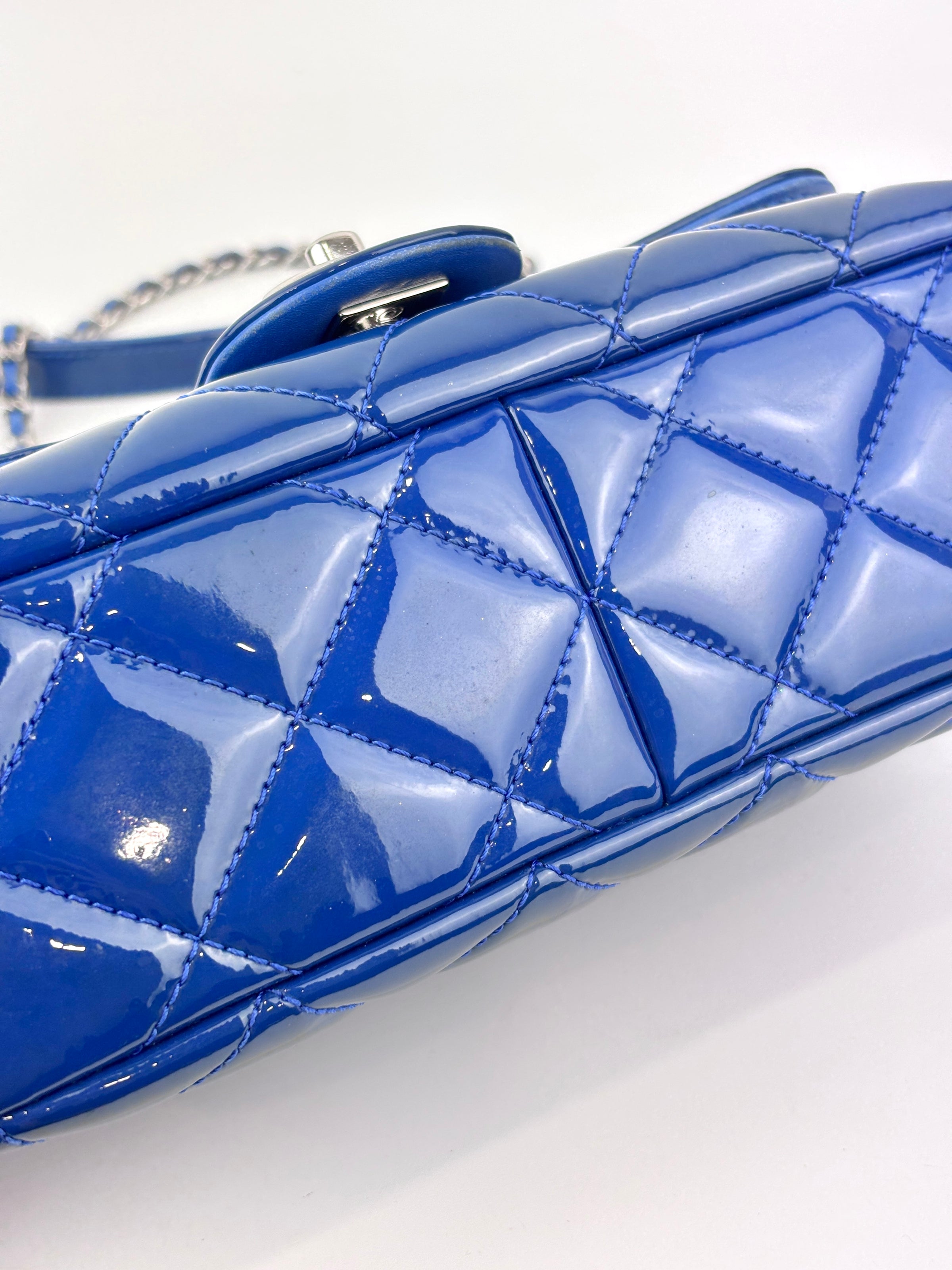 Patent Quilted Small Coco Shine Flap in Blue SHW