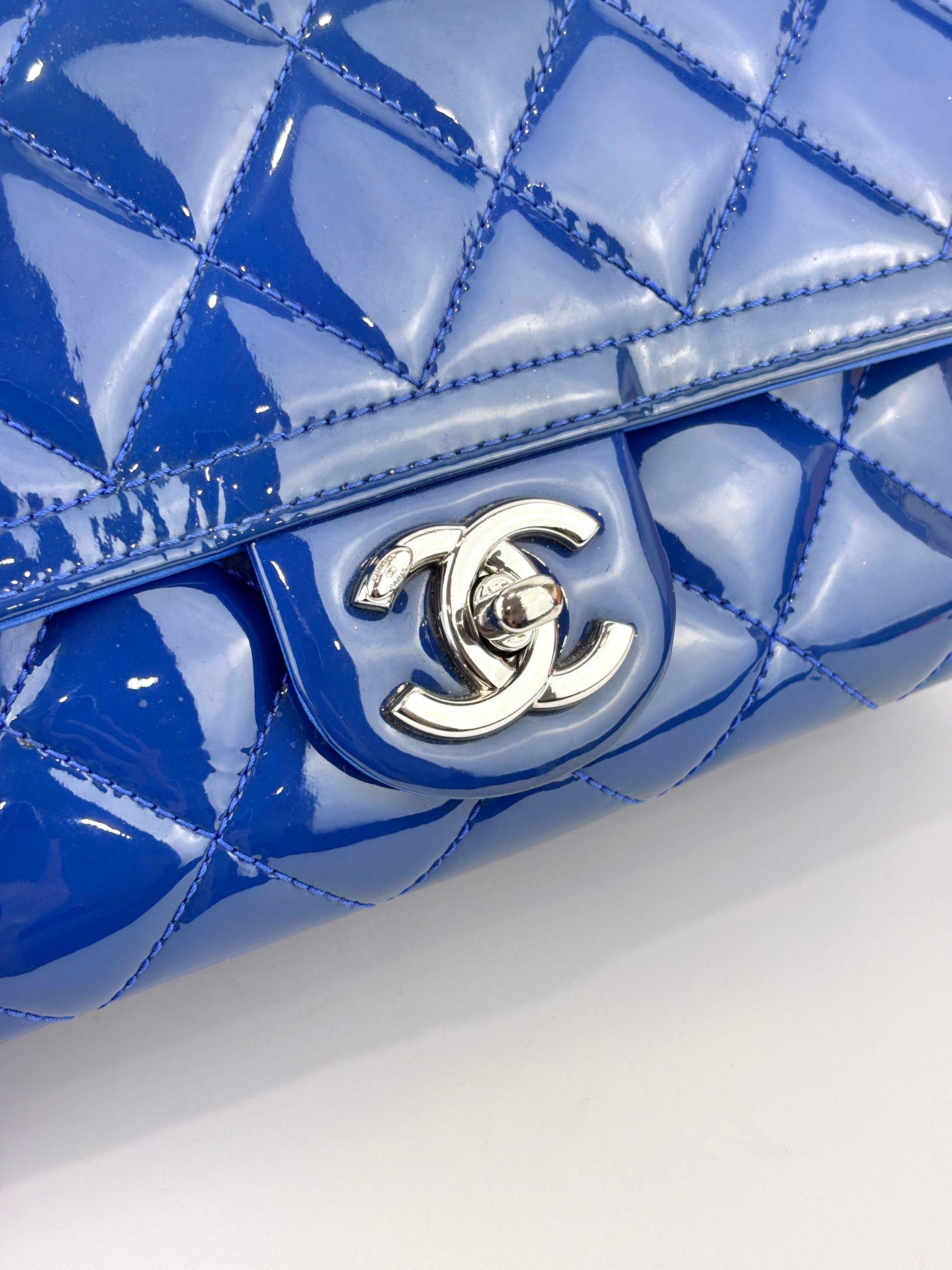 Patent Quilted Small Coco Shine Flap in Blue SHW
