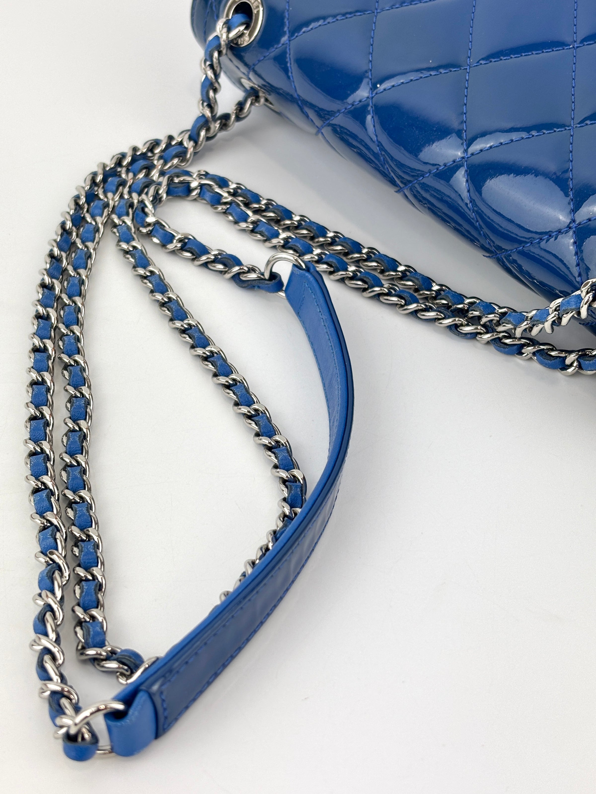 Patent Quilted Small Coco Shine Flap in Blue SHW