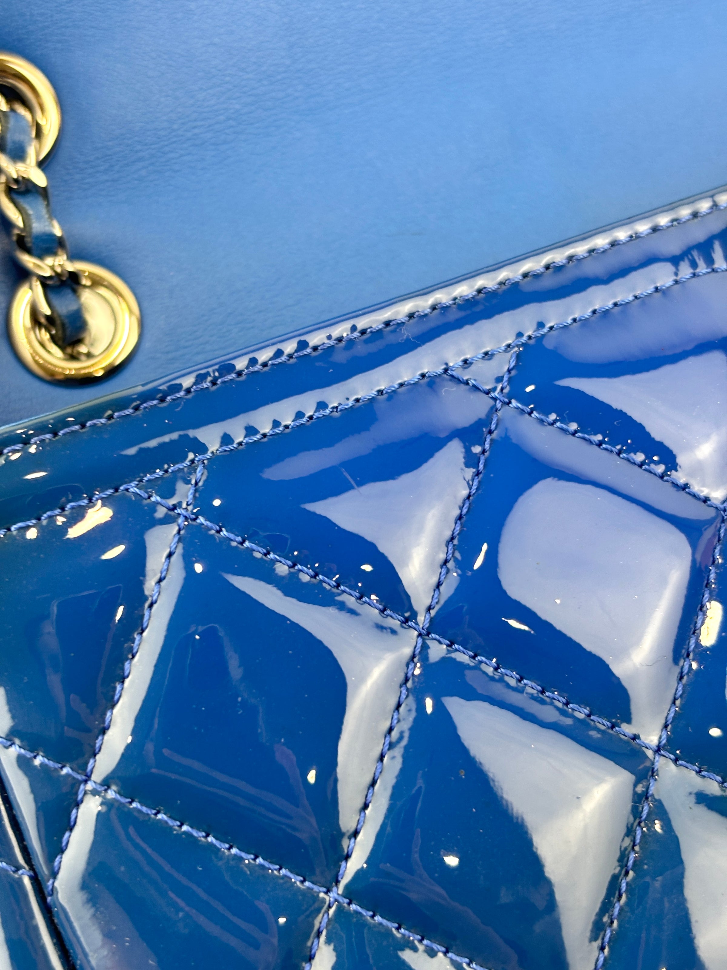 Patent Quilted Small Coco Shine Flap in Blue SHW