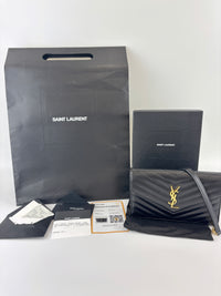 Envelope Chain Wallet in Black Grain de Poudre Embossed Leather