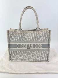 Medium Dior Book Tote Ecru and Gray Dior Oblique Embroidery