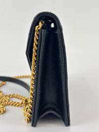 Envelope Chain Wallet in Black Grain de Poudre Embossed Leather
