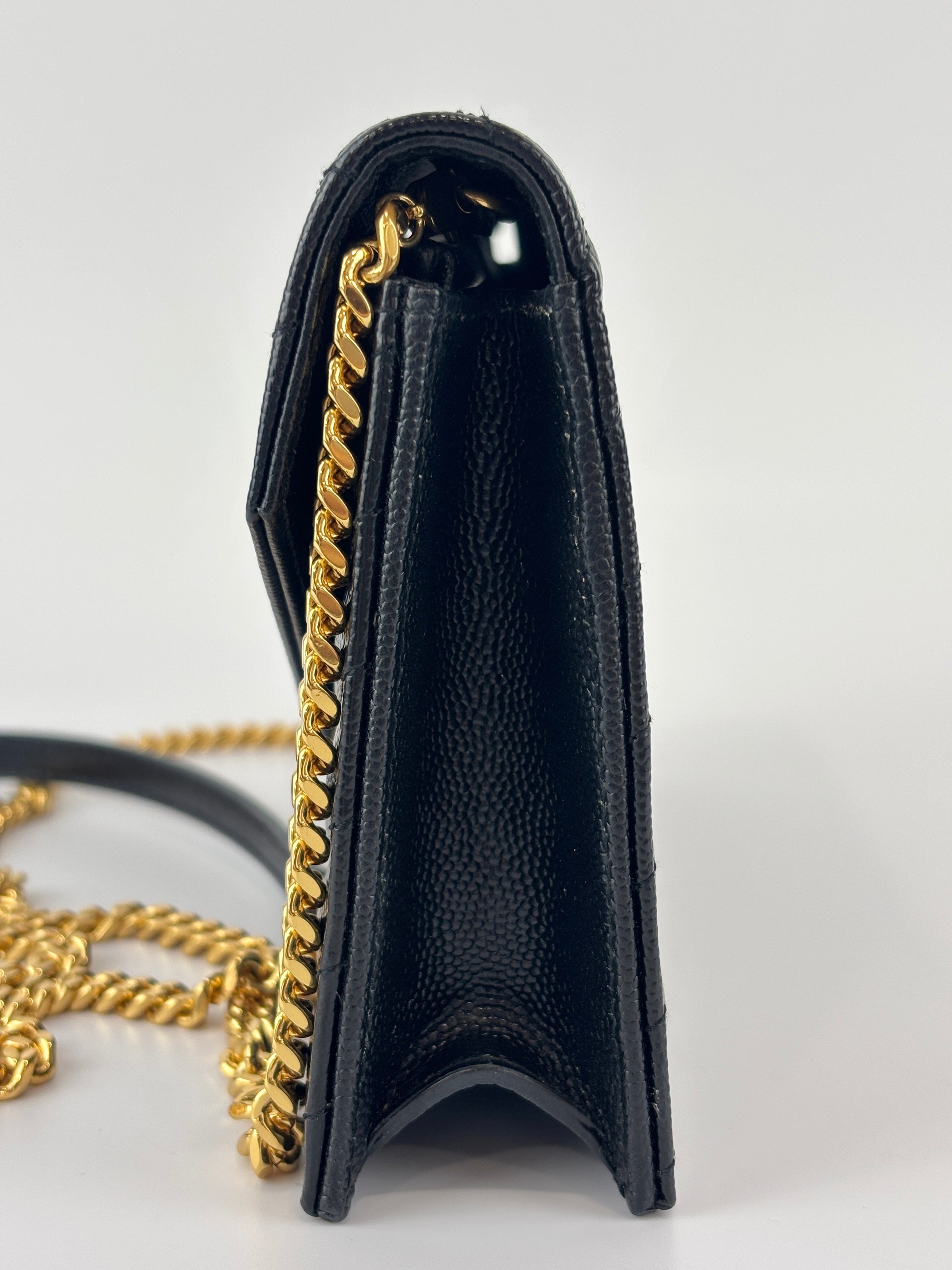 Envelope Chain Wallet in Black Grain de Poudre Embossed Leather