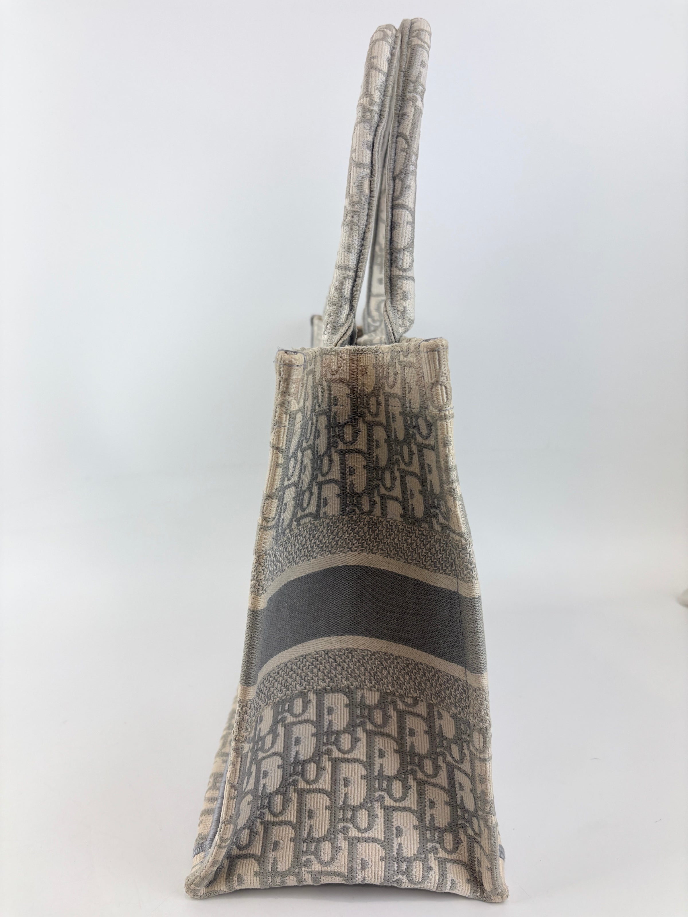 Medium Dior Book Tote Ecru and Gray Dior Oblique Embroidery