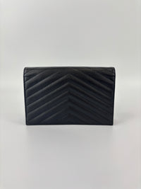 Envelope Chain Wallet in Black Grain de Poudre Embossed Leather