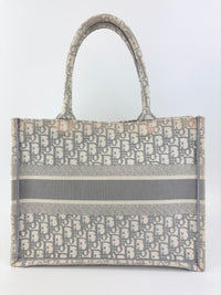 Medium Dior Book Tote Ecru and Gray Dior Oblique Embroidery
