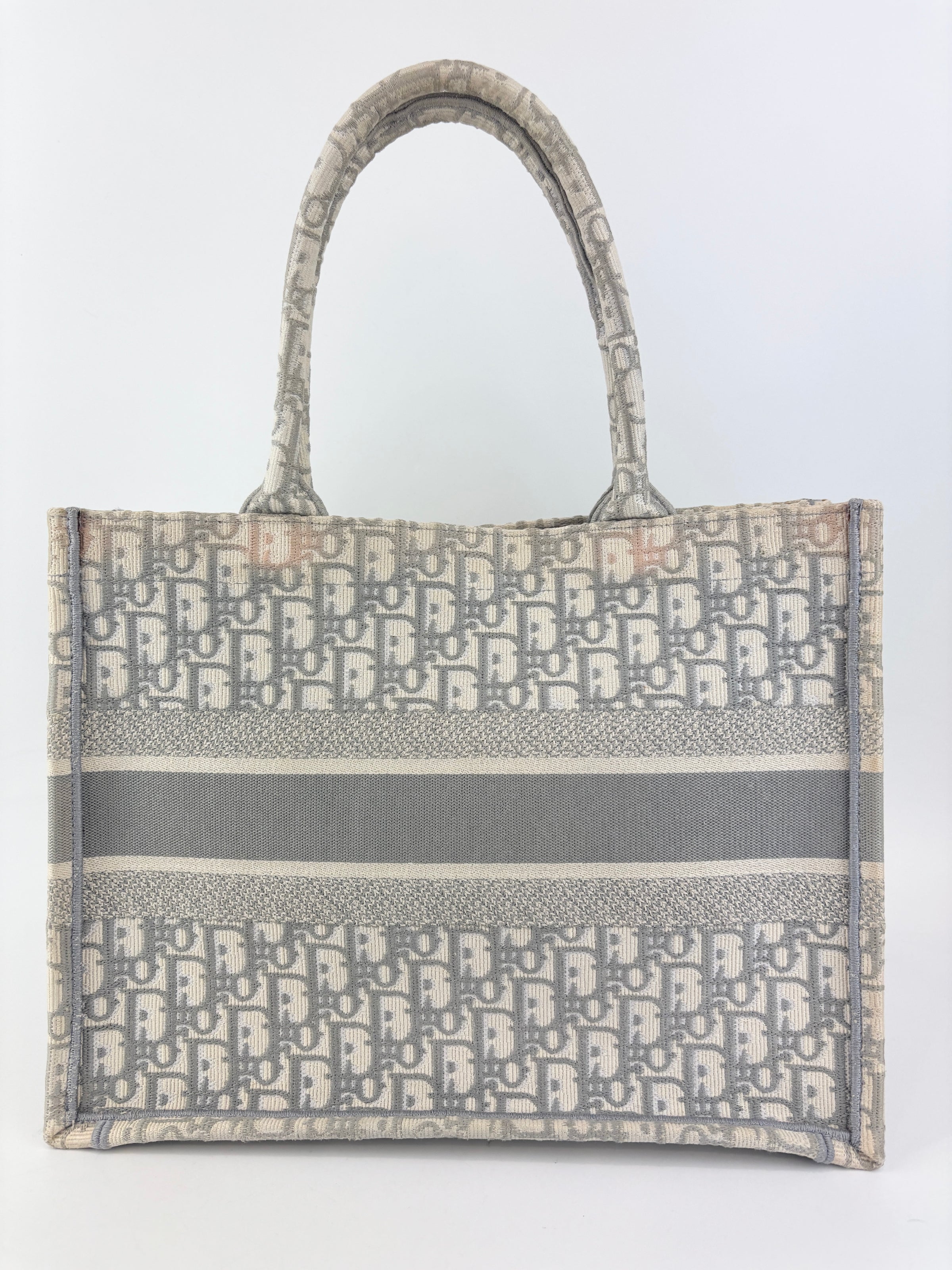 Medium Dior Book Tote Ecru and Gray Dior Oblique Embroidery