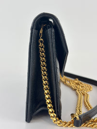 Envelope Chain Wallet in Black Grain de Poudre Embossed Leather