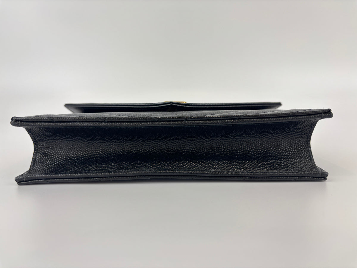 Envelope Chain Wallet in Black Grain de Poudre Embossed Leather