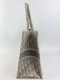Medium Dior Book Tote Ecru and Gray Dior Oblique Embroidery
