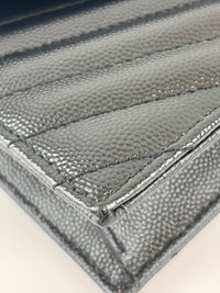 Envelope Chain Wallet in Black Grain de Poudre Embossed Leather