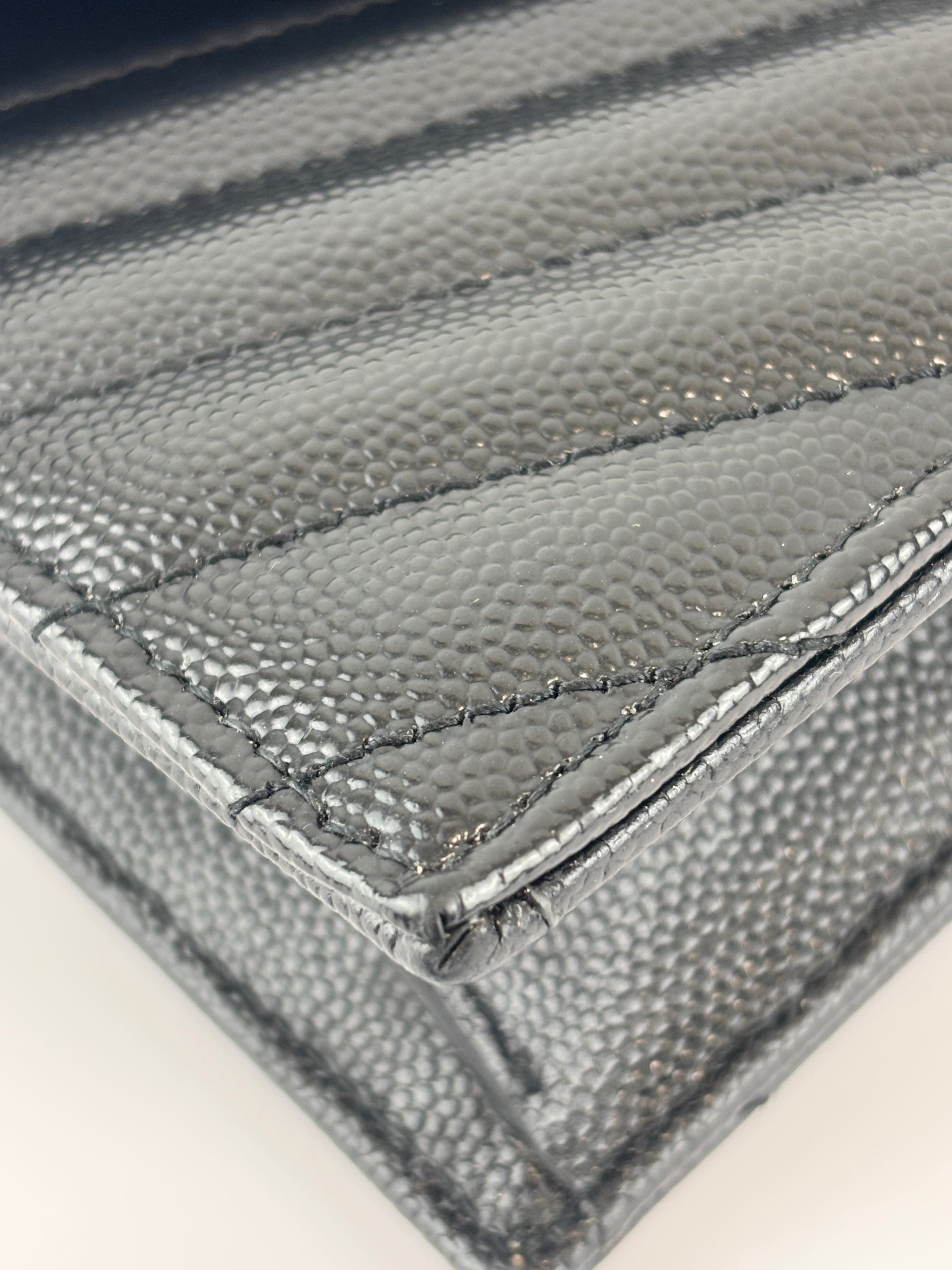 Envelope Chain Wallet in Black Grain de Poudre Embossed Leather