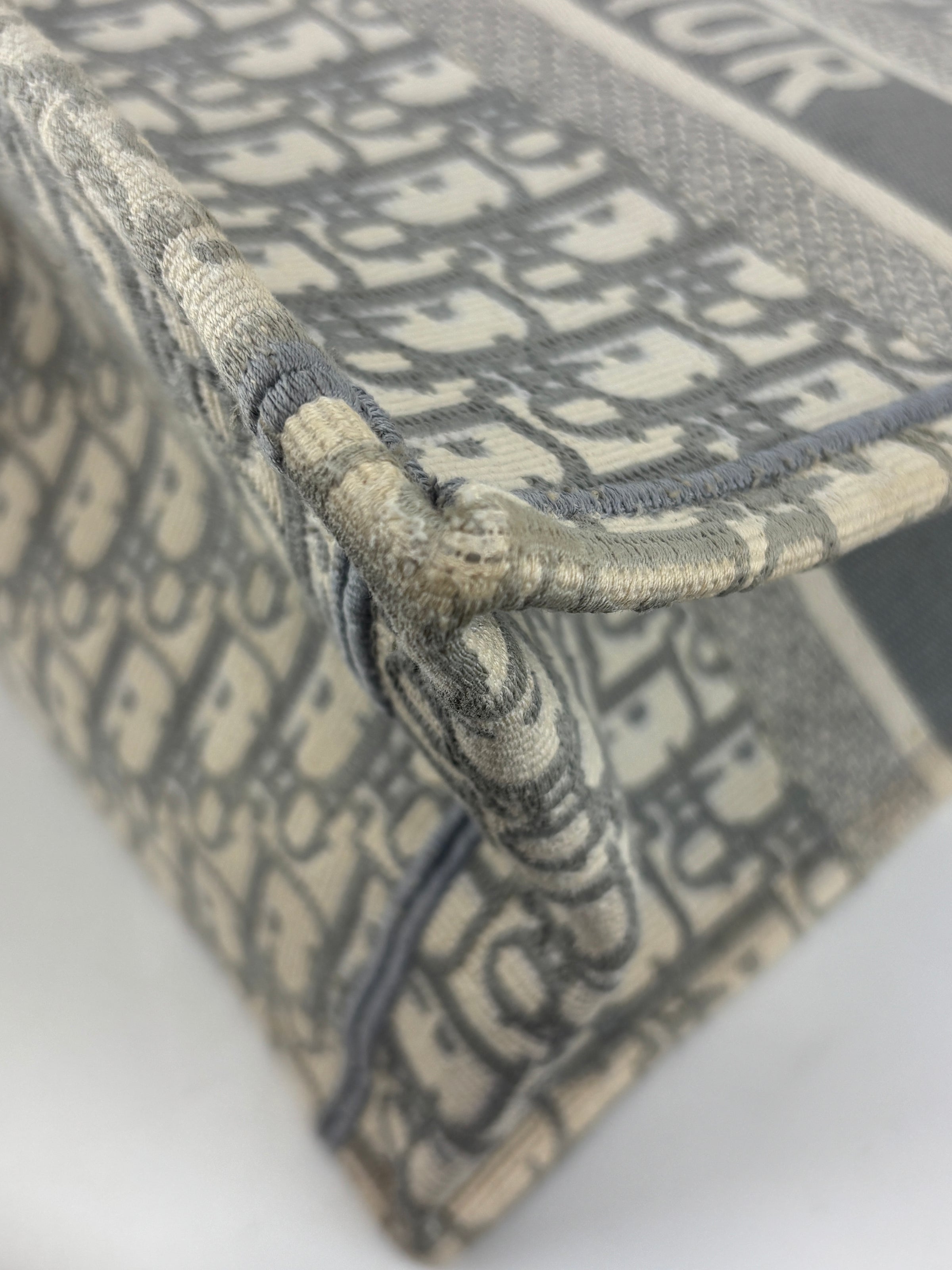 Medium Dior Book Tote Ecru and Gray Dior Oblique Embroidery
