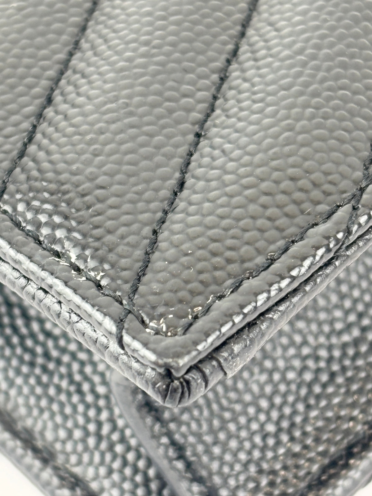 Envelope Chain Wallet in Black Grain de Poudre Embossed Leather