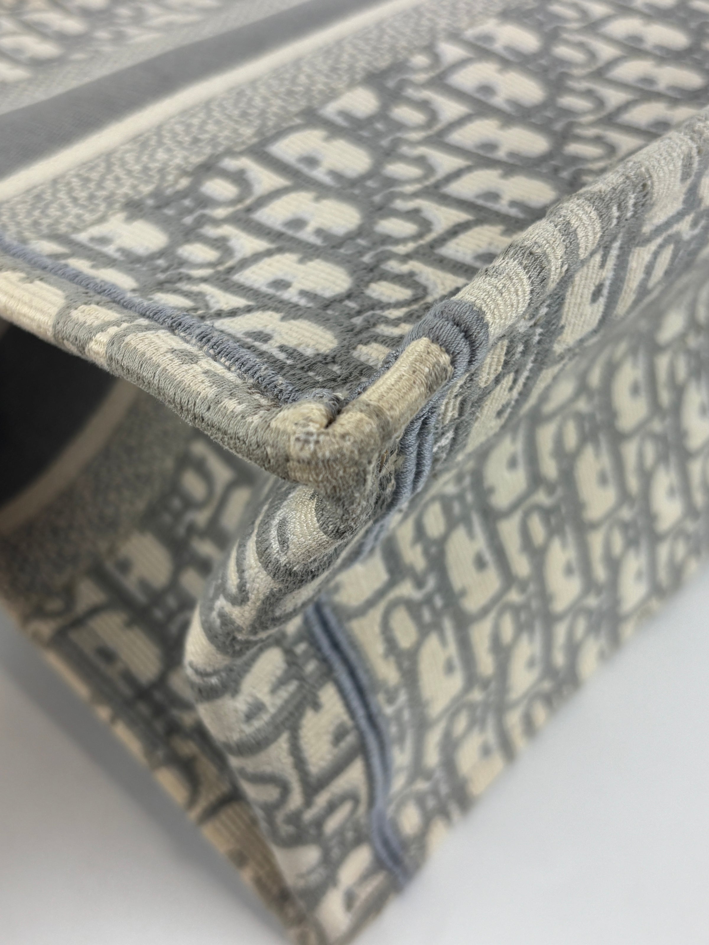 Medium Dior Book Tote Ecru and Gray Dior Oblique Embroidery